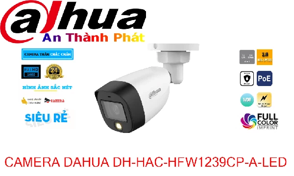 Camera dahua full color 20m lắp ngoài trời DH-HAC-HFW1239CP-A-LED