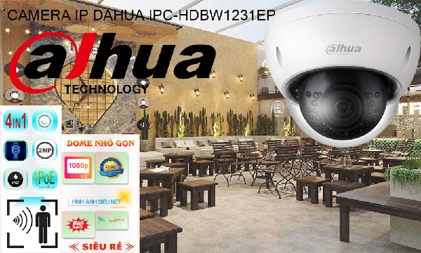 Camera Dahua IPC-HDBW1231EP-S 2.0 Megapixel, Hồng ngoại 30m,F2.8mm, MicroSD, Chống ngược sáng, PoE