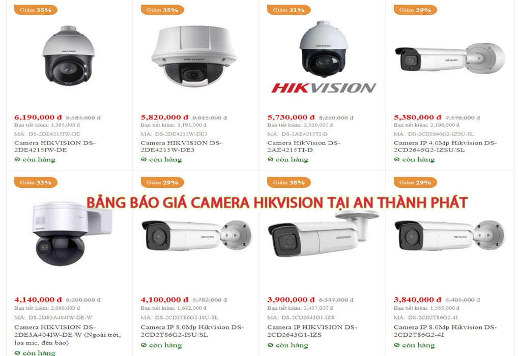 bảng báo giá camera hikvision