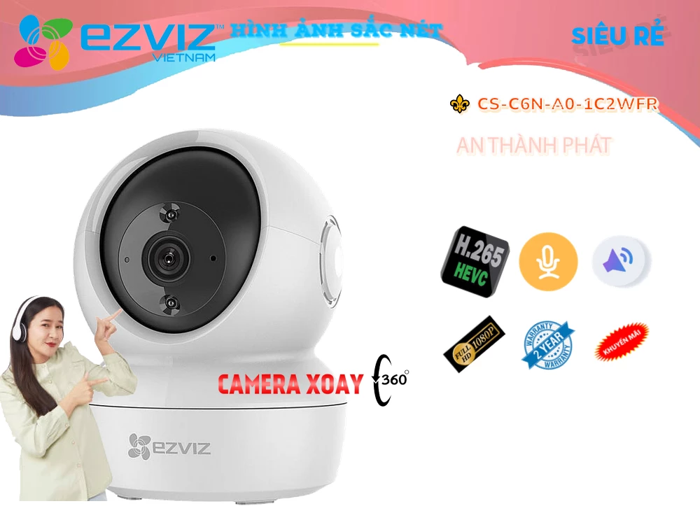 ✨ Camera An Ninh  Wifi Ezviz CS-C6N-A0-1C2WFR Thiết kế Đẹp