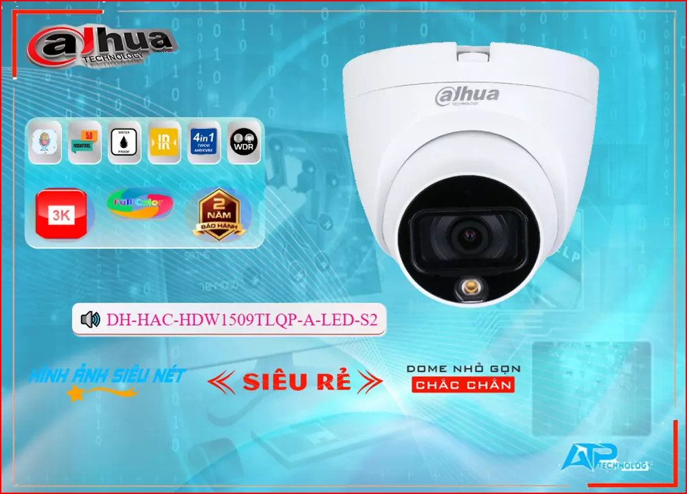 Camera Dome Dahua DH-HAC-HDW1509TLQP-A-LED-S2 Ghi Âm,DH HAC HDW1509TLQP A LED S2,Giá Bán