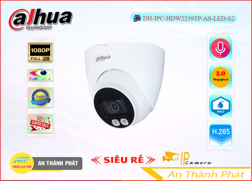 Camera IP Full Color DH-IPC-HDW2239TP-AS-LED-S2,thông số DH-IPC-HDW2239TP-AS-LED-S2,DH IPC HDW2239TP AS LED S2,Chất