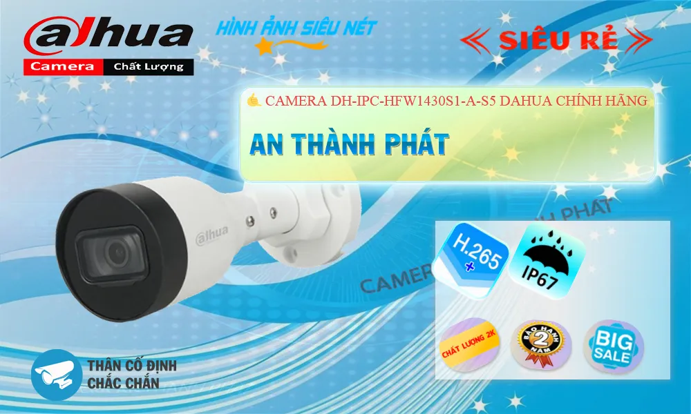 Camera An Ninh  Dahua DH-IPC-HFW1430S1-A-S5 Thiết kế Đẹp
