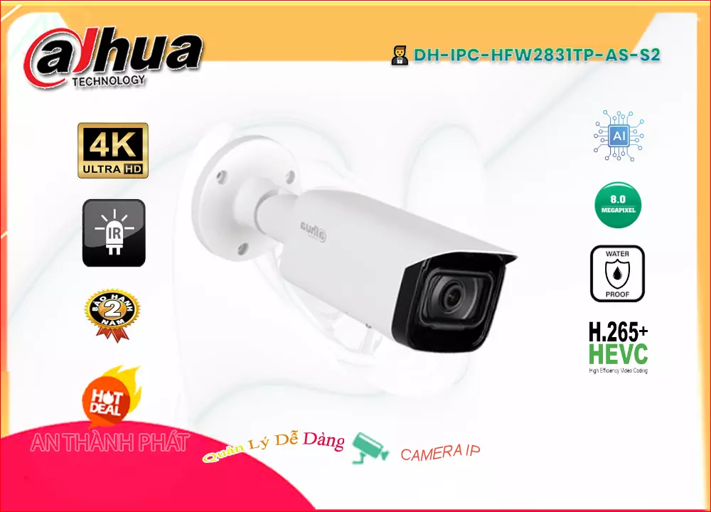 Camera IP 4k dahua DH-IPC-HFW2831TP-AS-S2,DH-IPC-HFW2831TP-AS-S2 Giá Khuyến Mãi,DH-IPC-HFW2831TP-AS-S2 Giá