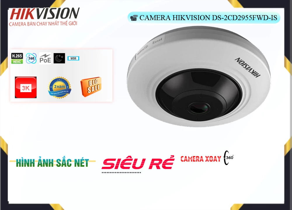 Camera Mắt Cá Hikvision DS-2CD2955FWD-IS,Giá DS-2CD2955FWD-IS,DS-2CD2955FWD-IS Giá Khuyến Mãi,bán