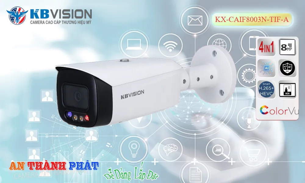 anh camera Camera IP AI Full Color báo động chủ động 8.0 Megapixel KBVISION KX-CAiF8003N-TiF-A